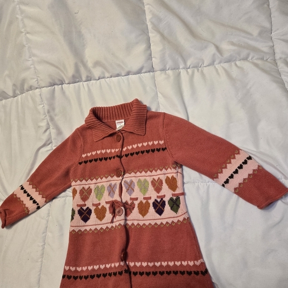 Vintage GYMBOREE Sweater Dress Girl Sz 4 Hearts Button Front Cotton Travel Gift - Picture 2 of 7